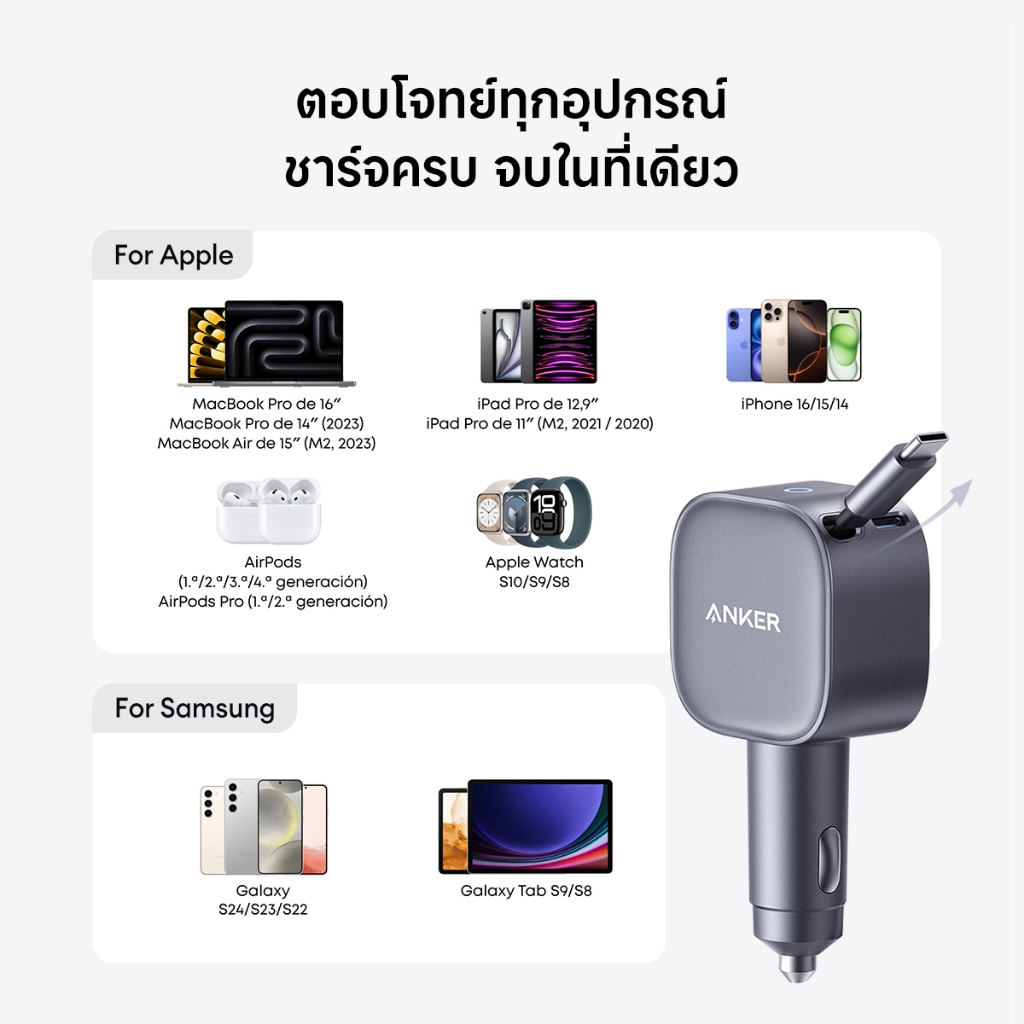[HOT] Anker Nano Car Charger 75W Fast Charging Type-C ที่ชาร์จเร็วในรถ มีสายชาร์จในตัวยืดหดได้ for iPhone 15-17 Samsung - รูปที่ 5