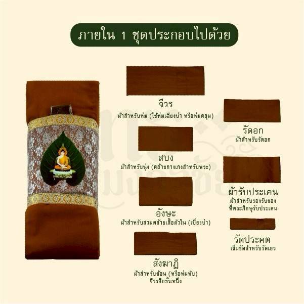 ไตรเต็มไตรครองครบ7ชิ้นผ้าโทเรบรรจุถุงครอบไตรสวยงามขนาด1.9 รูปที่ 2