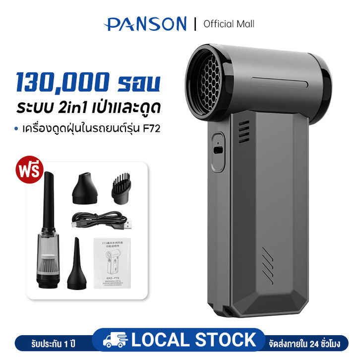 PANSON พัดลมอเนกประสงค์ พลังเจ็ท Handheld fan รุ่น GXZ-F72 แรงลมทรงพลัง 130000RPM 2ระบบ 2 in 1 ดูดแล