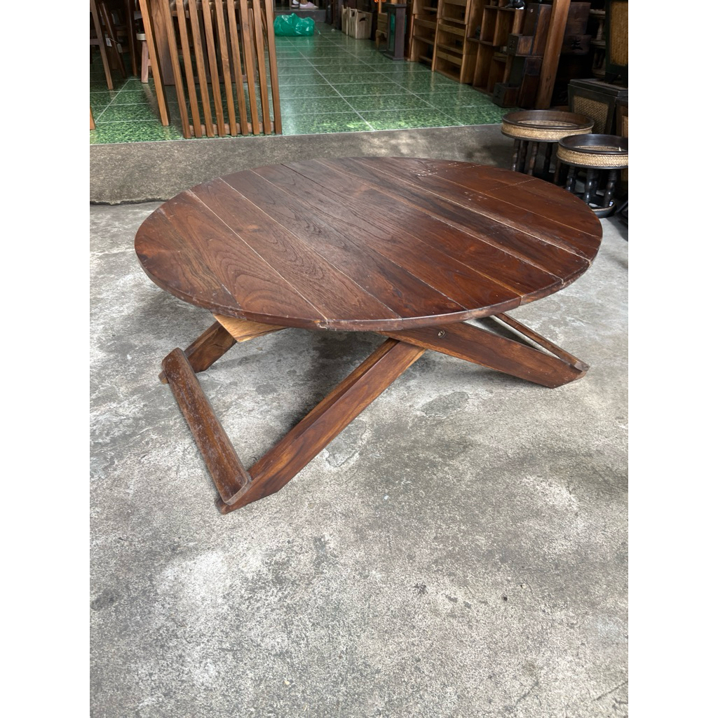 โต๊ะพับไม้สักเก่าแบบญี่ปุ่นสีโอ๊ค