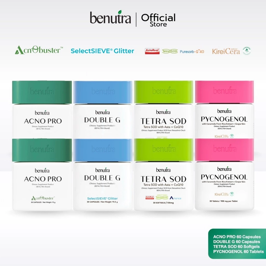 (วิตามินผิว 4 กระปุก) Benutra Acno Pro + TetraSOD Pro + Pycnogeonol + Double G thumbnail 3