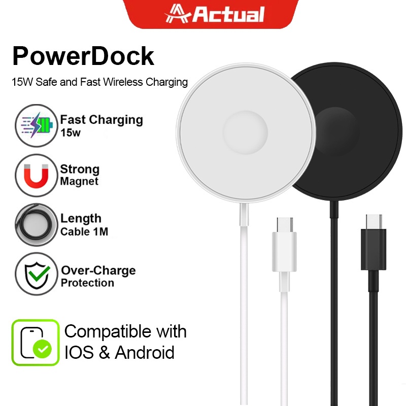 Actual แท่นชาร์จไร้สาย แม่เหล็ก 15W 3in1(TYPE-C)/PD รองรับ iPhone/Android/earphone/watch Qi Wireless Charger