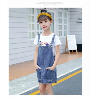 เอี๊ยมกระโปรงยีนส์เด็ก เอี้ยมกระโปรงยีนส์ แต่งขาด ทรงน่ารัก แฟชั่นน่าร้อน #41411