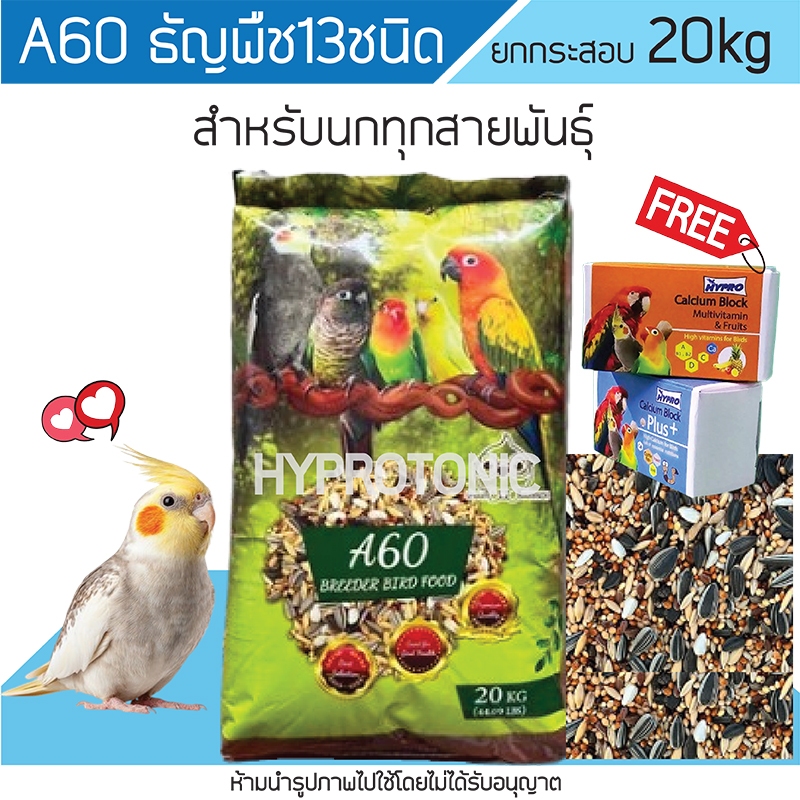 มีของแถม!! อาหารนก A60_ธัญพืช13อย่างสำหรับนกเลิฟเบริด์และนกแก้ว [ยกกระสอบ 20กก]