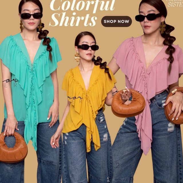 ••Mirrorsister’s Gorgeous top•• 50714.2 เสื้อทรงหลวม แขนสั้นผ้าชีฟองเนื้อทรงสวย