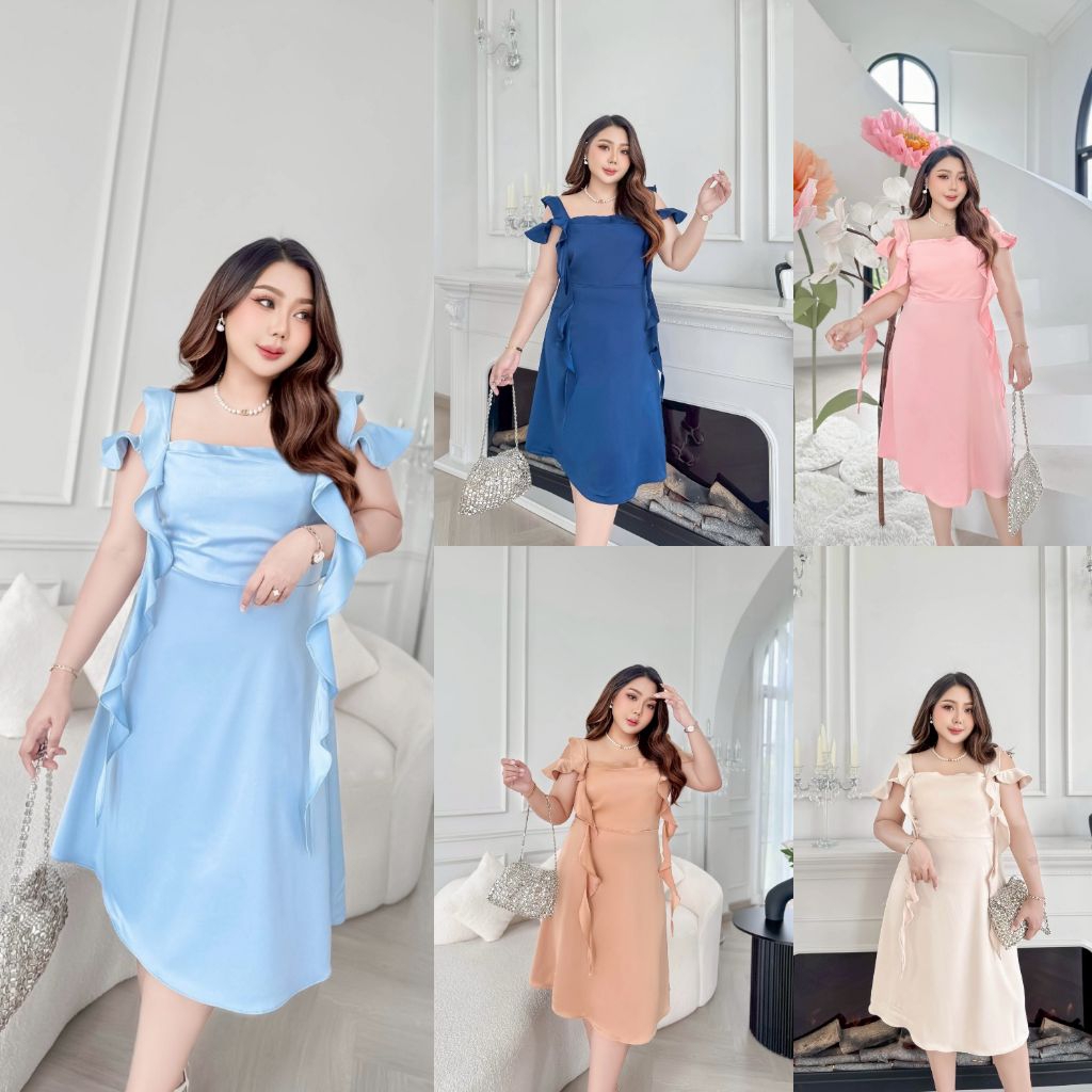 ชุดเดรสสาวอวบ ชุดออกงานสาวอวบ ชุดไปงานแต่ง สาวพลัสไซส์ พร้อมส่งอก 40-50 นิ้ว (713)