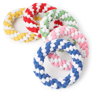 PP-174 เชือกกัดเล่นสุนัข ทรงวงกลม – ของเล่นถักมือ สีสันสดใส เคี้ยวเพลิน
