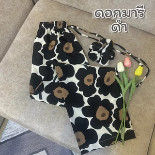 กางเกงผ้าไหมญี่ปุ่นเกรดพรีเมี่ยมขาปล่อย 2 กระเป๋า ทรงกระบอก เชือกปรับรูดได้ มีโดนัทมัดผมให้
