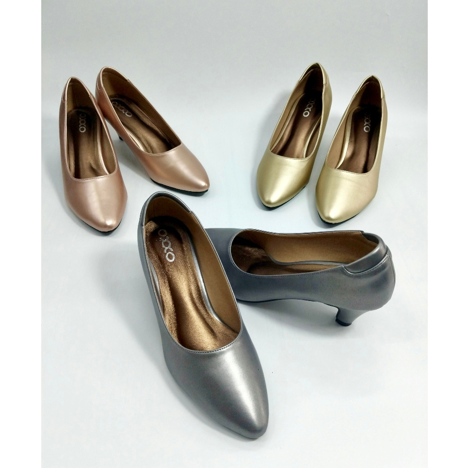 (No.3159) รองเท้าคัทชูแฟชั่น หัวแหลม หนังเรียบ สูง 2 นิ้ว เบอร์ 35-40