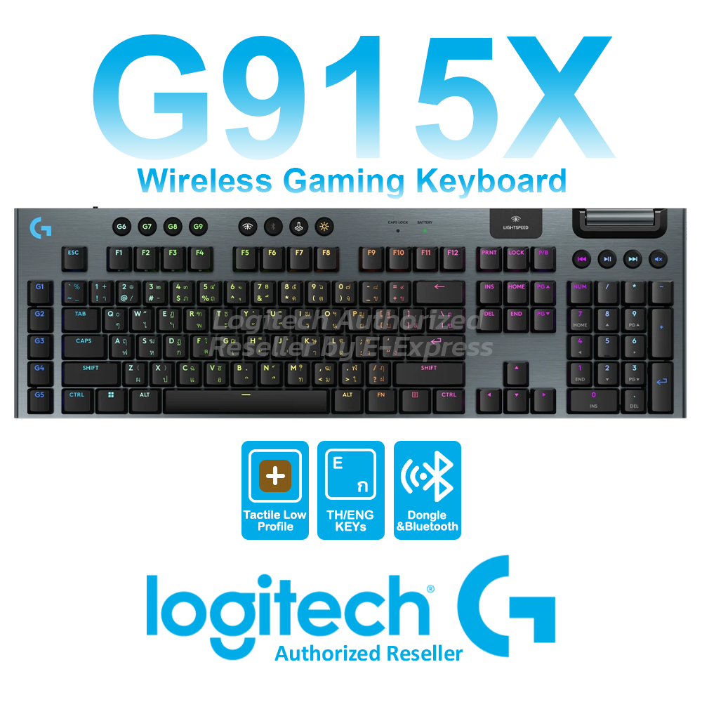 Logitech G915X Lightspeed Keyboard Tactile [TH/EN] [Black] คีย์บอร์ดเกมมิ่ง ไร้สาย สีดำ ของแท้ ประกั