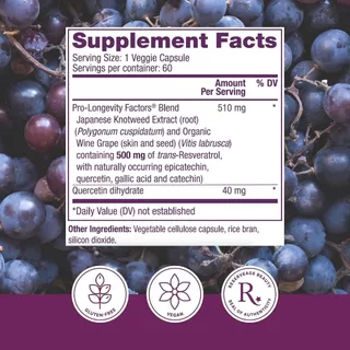 ของแท้ 100% Reserveage Resveratrol 500 mg (60 Capsules) องุ่นมัสคาดีนออร์แกนิก (No.3874)