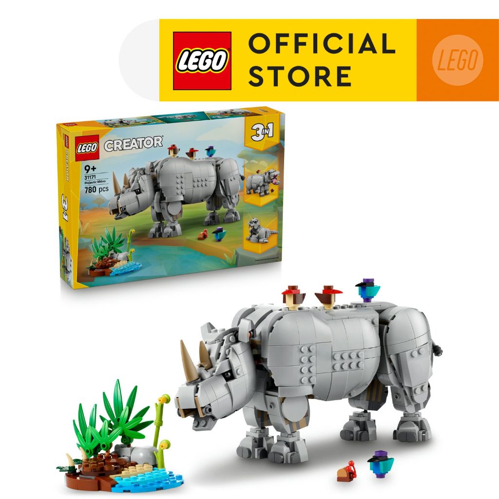 LEGO Creator 31171 Wild Animals: Majestic Rhino with Birds (780pcs.), Building Blocks, Kids Toy