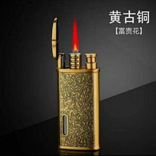 ไฟแช็คแก๊ส ไฟฟู่สีแดง มีช่องมองน้ำแก๊ส สีทองสวยงาม