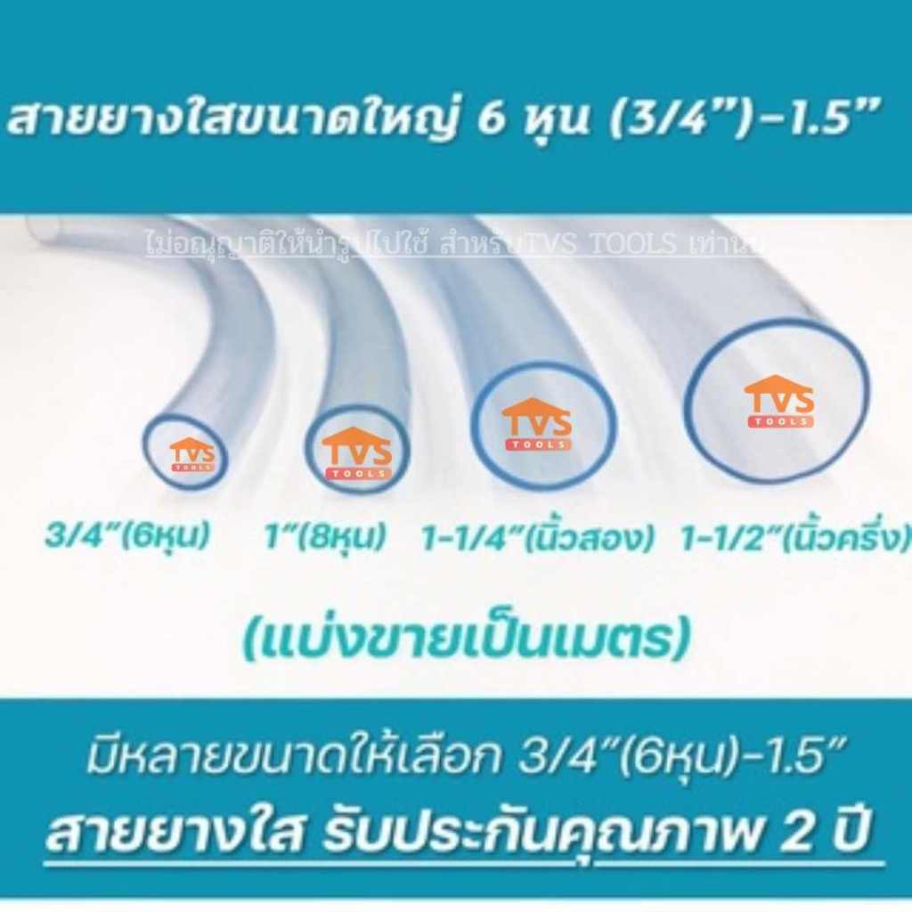 สายยางใสมีให้เลือกหลายขนาด 6 หุน(3/4”)-1.5”(1-1/2”)รับประกันคุณภาพ2ปี(แบ่งขายเป็นเมตร)