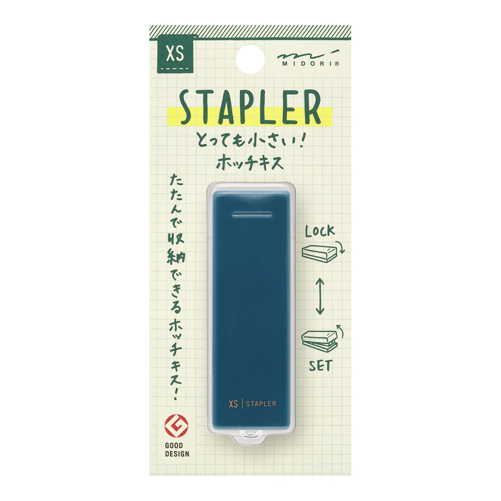 MIDORI XS Compact Stapler Navy Blue (D35525006) / เครื่องเย็บแบบพับได้ ขนาด XS สีน้ำเงินนาวี แบรนด์ MIDORI ประเทศญี่ปุ่น
