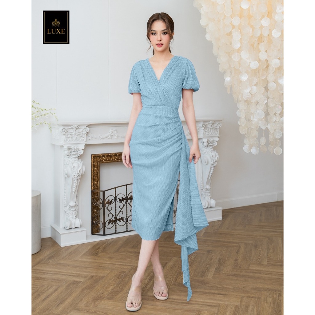 "เช็คสินค้าก่อนสั่งซื้อ สั่งแล้วห้ามยกเลิกน๊าค๊า" Luxe(ลุกซ์) Metallic Wrap Neck Puff Sleeve Dress.4