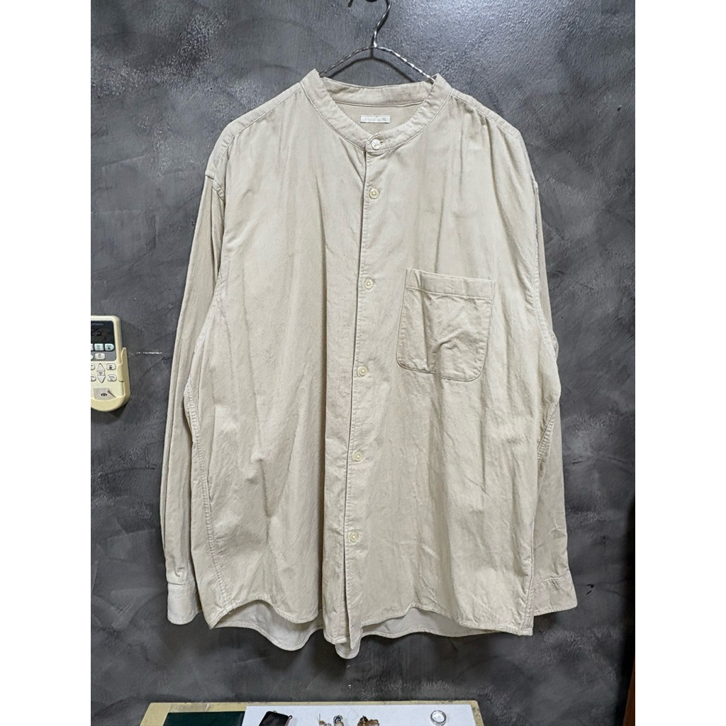 เสื้อเชิ๊ตลูกฟูกแขนยาวแบรนด์ Gu แนวมินิมอล คอจีน สไตล์ญี่ปุ่น ทรงโอเวอร์ไซส์ สภาพดี