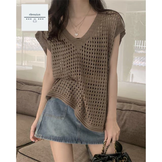 พร้อมส่งในไทย เสื้อตาข่ายคอวี แขนกว้าง ผ้าตาข่ายใส่หน้าร้อน เสื้อไปทะเล Y193