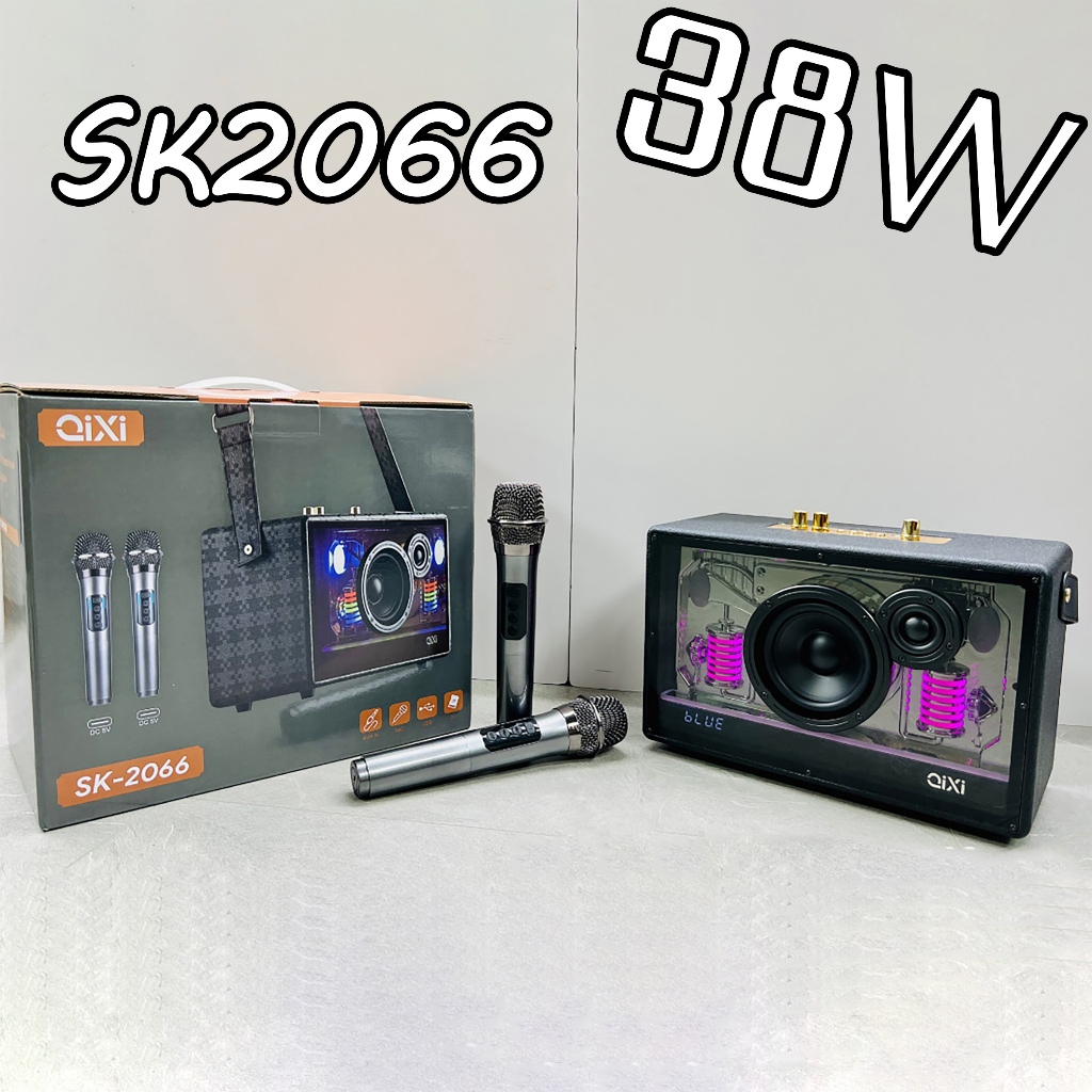 2066ลำโพงบลูทูธไร้สายมีสายสะพาย แถมไมค์ลอย2อัน ตู้โปร่งใส 30W พร้อมส่ง เสียงเบสที่ดี Bluetooth