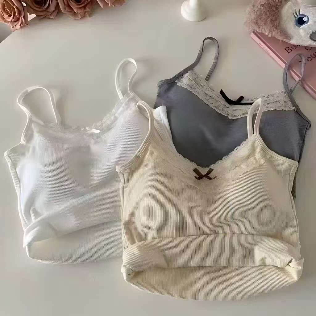 ❣️B-227❣️สายเดี่ยวลูกไม้ ดีเทลสายลูกไม้ยืดได้ ฟรีไซส์มีฟองน้ำในตัว กระดุมหน้าติดได้จริง❣️