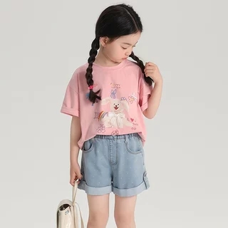 PRINCESS KESLI เสื้อยืดเด็ก แขนสั้น เสื้อยืดมินมอลเด็กผู้หญิง 2025 เสื้อยืดแขนสั้นสำหรับเด็กสบายและนุ่ม