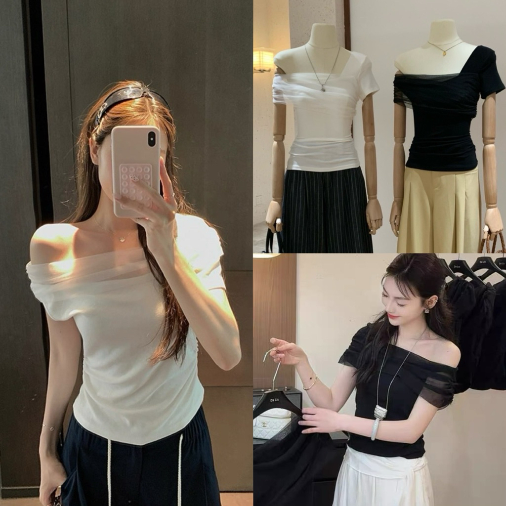 6527# เสื้อบ่าเดียวดีไซเก๋ เนื้อผ้าดี ยืดหยุ่นได้เยอะ ทรงสวย  TAG:WG.WE 🇰🇷