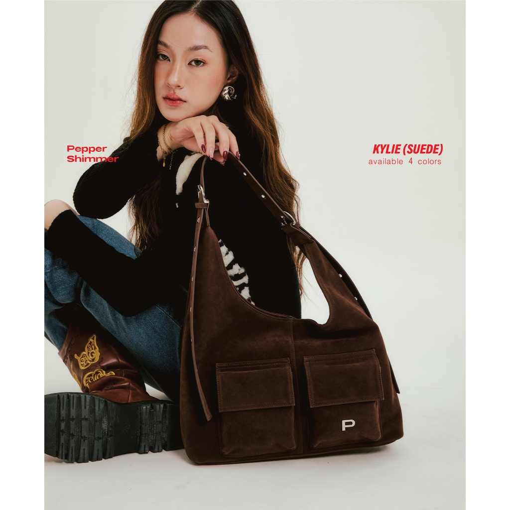 ( ✿ พร้อมส่ง ✿ ) Peppershimmer รุ่น Kylie (suede) 4 สี hobo bag กระเป๋าหนังกลับ ลายเสือ กระเป๋าสะพายใบใหญ่