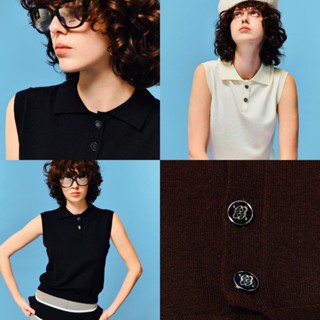 chuuchop(S-2XL) Courtney Polo Knit เสื้อโปโลไหมพรมแขนกุด(C84…