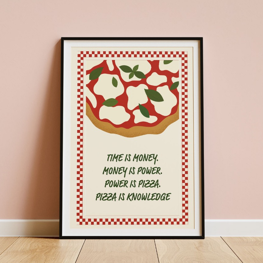 Time is money. Money is power. Power is pizza. Pizza is knowledge | Print, Kitchen Decor