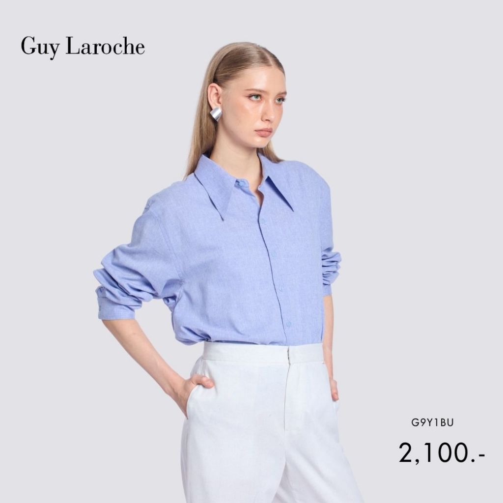 Guy Laroche  เสื้อเชิ้ต รี-ลูป พีแอลซี รีไซเคิล เชิ้ต แขนยาว สีฟ้า G9Y1BU