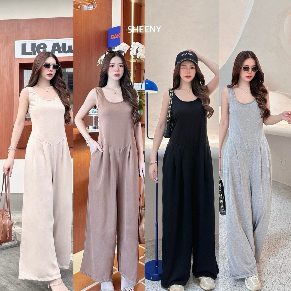 Rule korea jumpsuit จั๊มสูทเเขนกุดขาวยาว