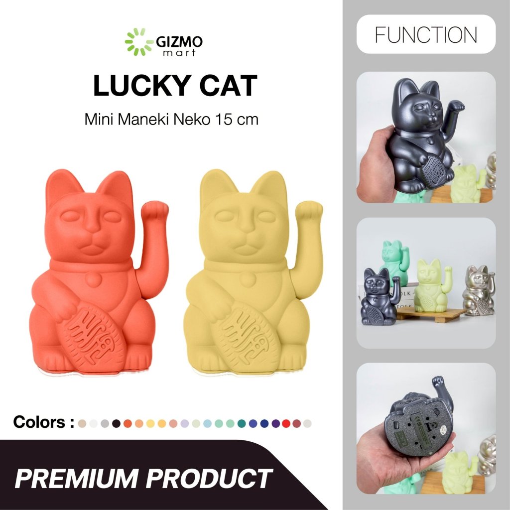 lucky cat classic แมวกวักนำโชค เรียกทรัพย์ โชคลาภ มั่งคั่ง ขนาด 15 CM. สีเหลือง สีส้ม สีชมพู สีดำ สีม่วง สีเขียว สีฟ้า