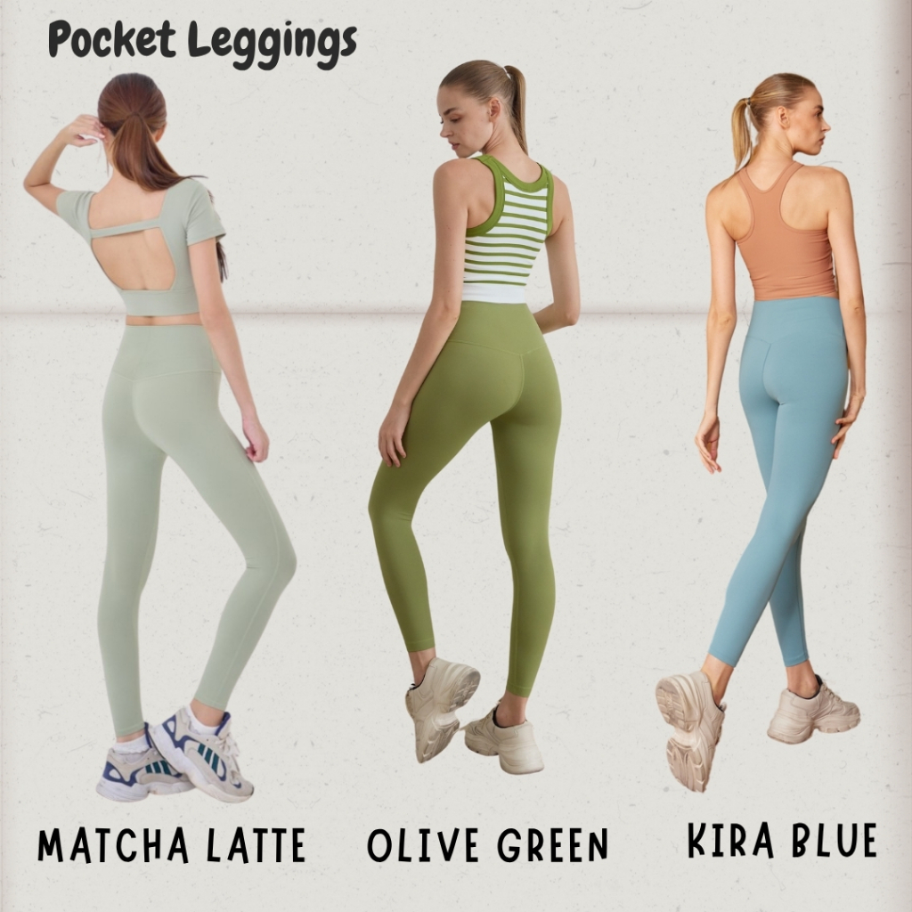Pocket Leggings กางเกงออกกำลังกาย กางเกงโยคะ เอวสูง เป้าสามเหลี่ยม ยาว9ส่วน กระชับ เก็บทรง ผ้าดี / พร้อมส่งจากไทย**