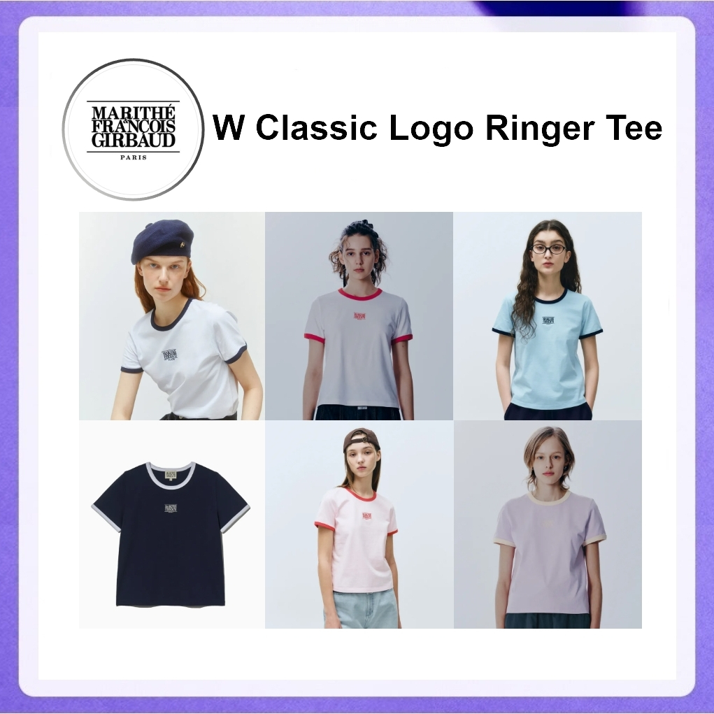 Marithe Francois Girbaud W Classic Logo Ringer Tee (White, Navy, Light Purple, White/Red, Pink, Sky Blue)