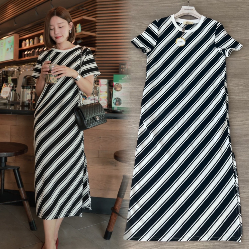 PW | PASSWORD🔖 6259 เดรสผ้ายืดคอตตอนอย่างดี เนื้อนุ่มไม่บาง