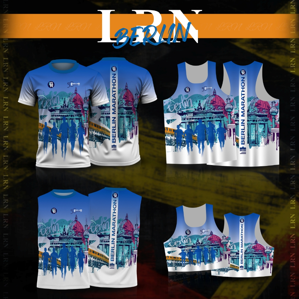 เสื้อวิ่งพิมพ์ลาย Berlin-Marathon x LRN เนื้อผ้า Air Flow Plus สำหรับวิ่งมาราธอน (AP22)
