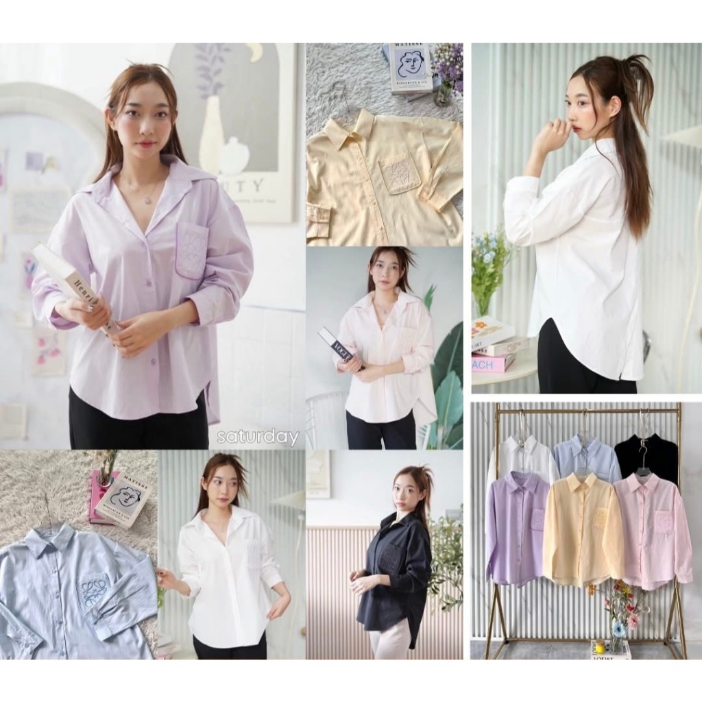 ป้าย Saturday เสื้อคอตตอนแขนยาวแต่งสาปเฉียงด้านหลัง อก 44 นิ้ว ยาว 25 นิ้ว