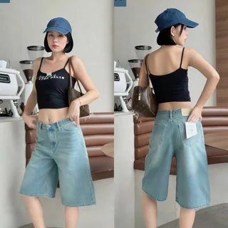 กางเกงยีนส์ขาสั้น เอวสูง ทรงหลวมขากว้าง เก็บทรงสวย สไตส์วินเทจ
