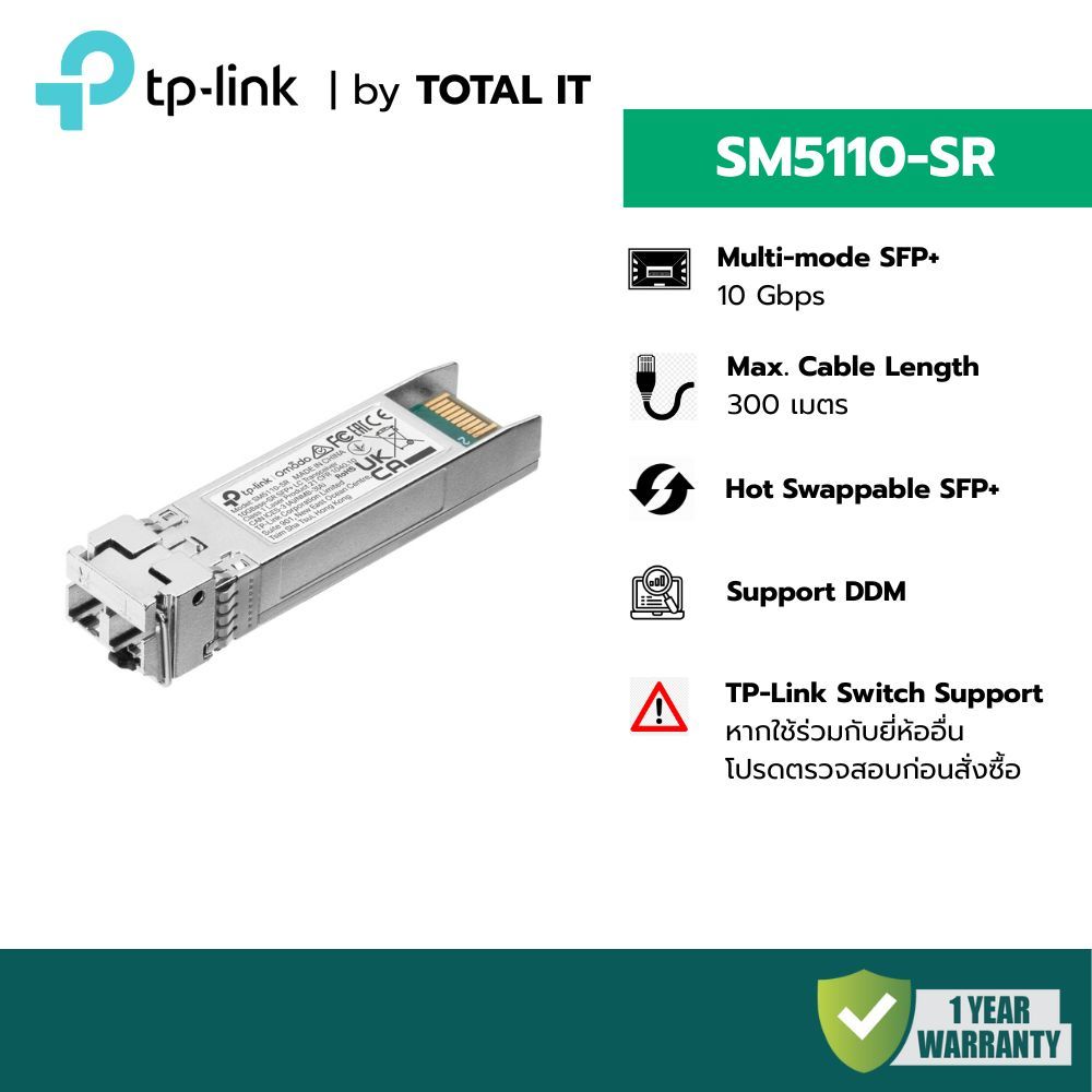 TP-Link Omada SM5110-SR | โมดูล 10G SFP+ Multi-mode Fiber LC Transceiver (10GBase-SR) 300m