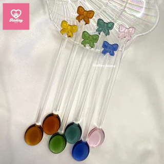 พร้อมส่งจากไทย💖ช้อนแก้วตกแต่งโบว์ มีหลายสี ช้อนชงกาแฟ ช้อนชงมัทฉะ คุณหนูคุณใจสุดๆ🎀💖