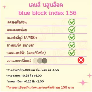 ตัดเลนส์สายตา index 1.56 มัลติโค้ท/บลูบล็อค/ออโต้/บลูบล็อคออโต้ PAKPAO EYEWEAR