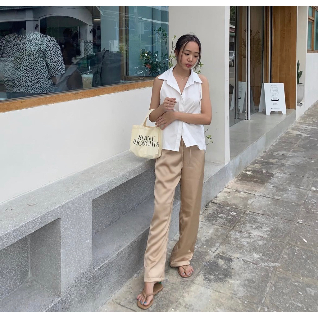 toplist satin pant champagne