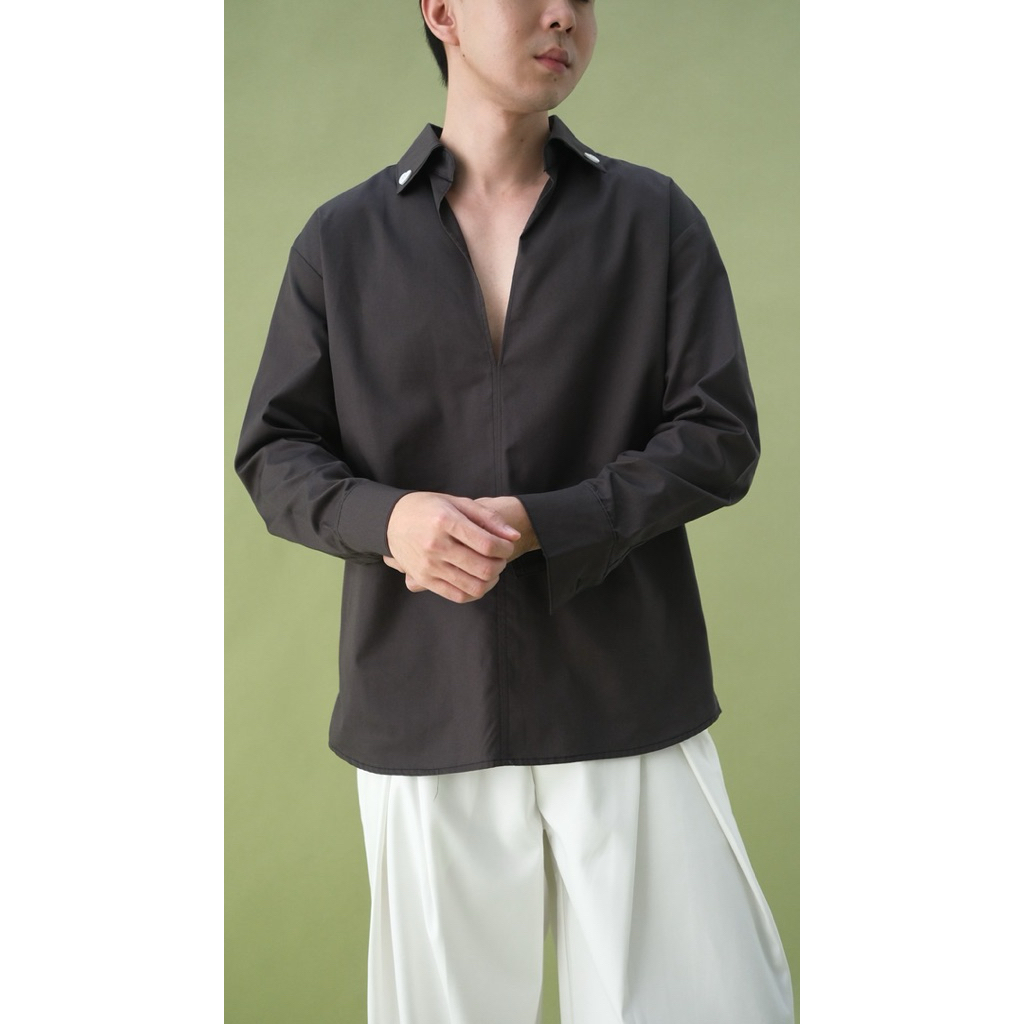 LEELA-HEART V SHIRT-เสื้อเชิ้ตคอวีแขนยาว