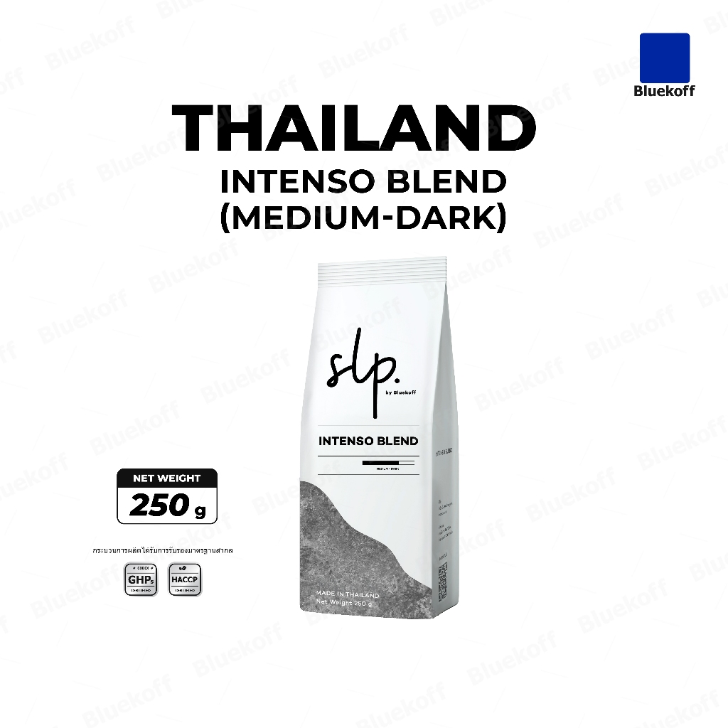 Bluekoff Intenso Blend (Medium-Dark) แบรนด์ SLP ระดับคั่วกลางค่อนเข้ม (บรรจุ 250 กรัม)