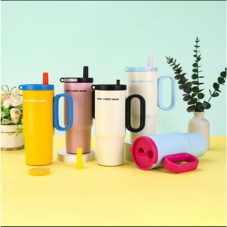 แก้วสแตนเลสมีหูหิ้ว กระบอกน้ำเก็บความเย็นอย่างดี พกพาได้ สีส…