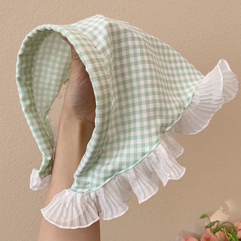 Fashion girl🌞🌞แฟชั่นใหม่ ที่คาดผมลูกไม้ ผ้าโพกศีรษะสามเหลี่ยม ลายสก็อต สไตล์ฝรั่งเศ หลากหลายสไตล์ให้เลือก - รูปที่ 4