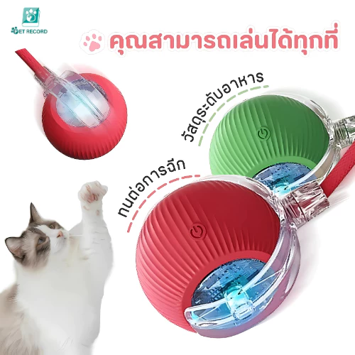 Pet Record สินค้าใหม่ ลูกบอลกลิ้งไฟฟ้าอัตโนมัติของเล่นสําหรับสัตว์เลี้ยง ของเล่นแมวโต้ตอบ Ball มี 3 โหมด สนุกมาก thumbnail 3