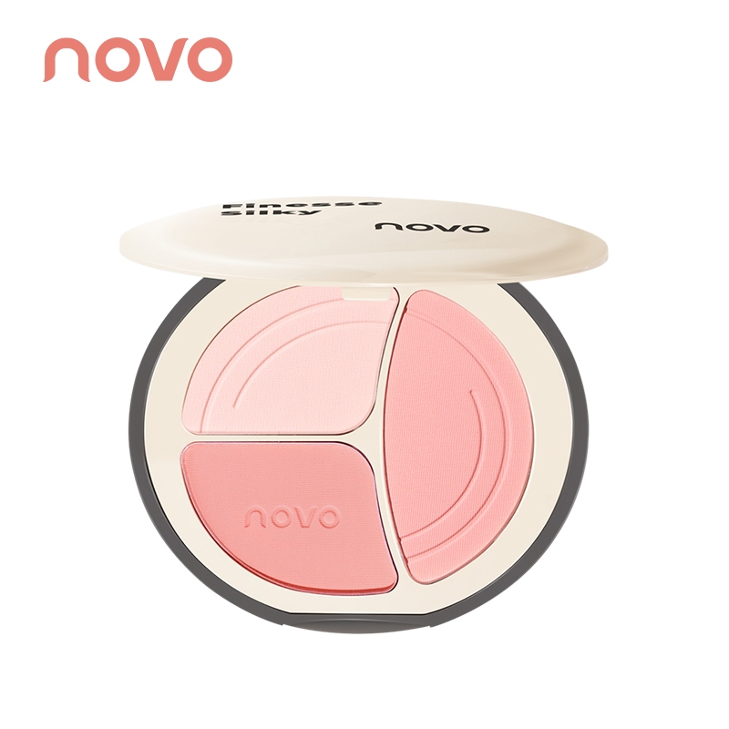 9018 (ใหม่/แท้) NOVO BLUSH พาเลทบลัชออน 3สี  เนื้อแมตต์ ติดทน กันน้ำ