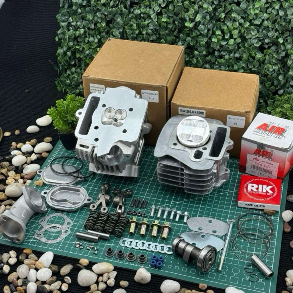 ขุด54-56เวฟ100/4วาล์ว ลูกสูบAIRพร้อมปาดหัวหลบวาล์ว ชุดฝาพร้อมอุปกรณ์ครบชุด จิกเบ้าฝาเซ็ตหลังวาล์วพร้