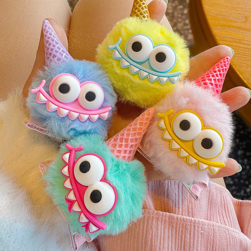 กิ๊บติดผมรูปสัตว์ประหลาดน้อยน่ารักสีสันสดใสสำหรับเด็ก กิ๊บติดผมขนปุย กิ๊บปากเป็ดตลก ส่งไวจากไทย